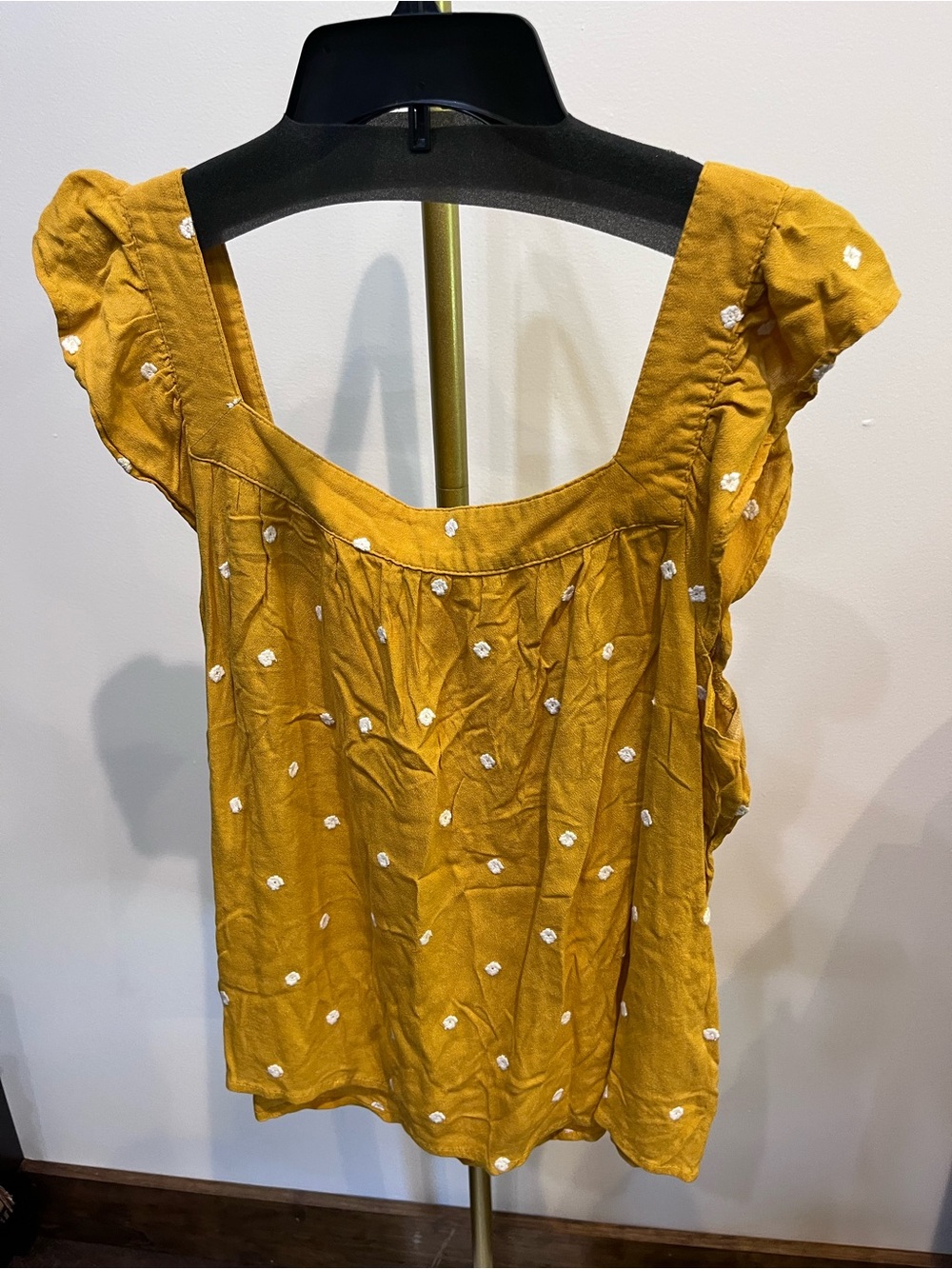 Universal Thread Mustard Yellow Embroidered Ruffle-Sleeve Camisole